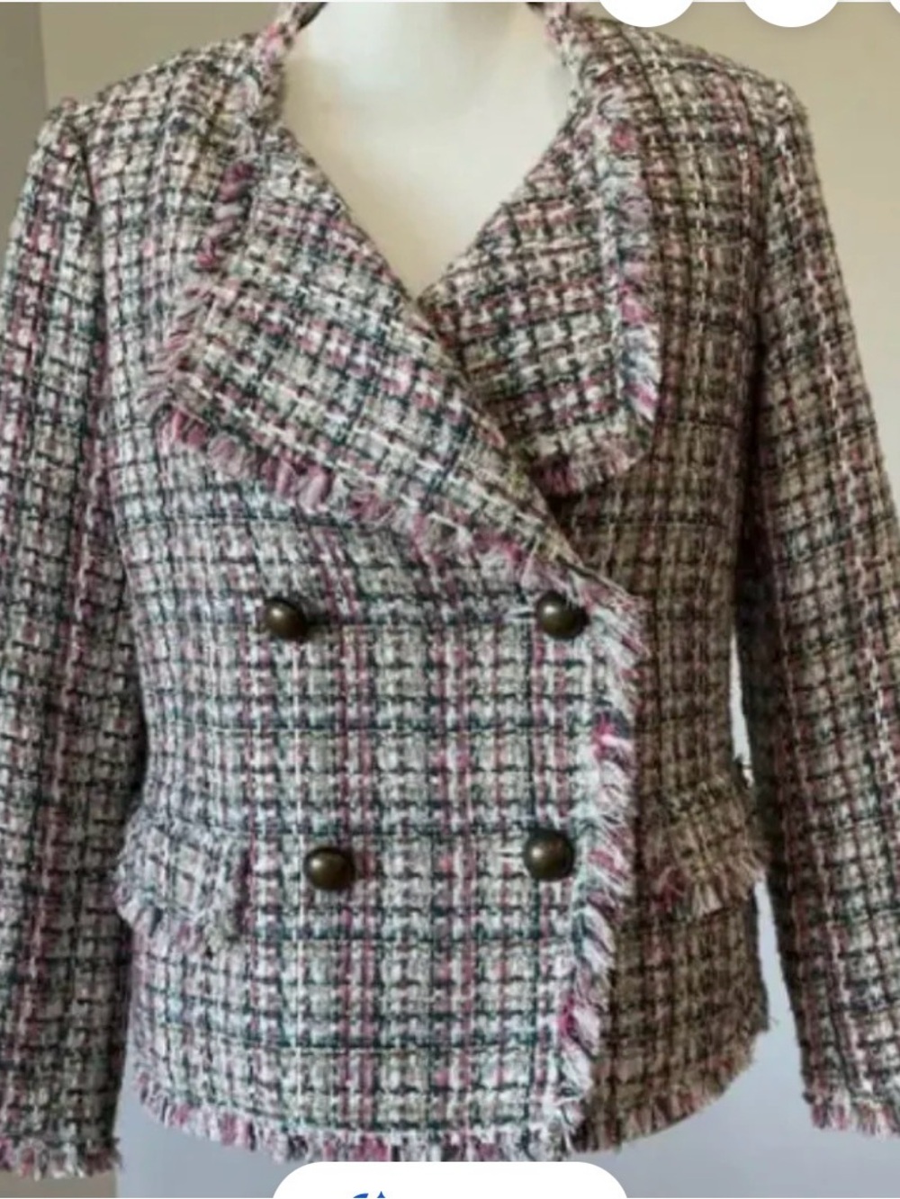 Anne Taylor Pink Multi Tweed Double-Breasted Blazer size 12